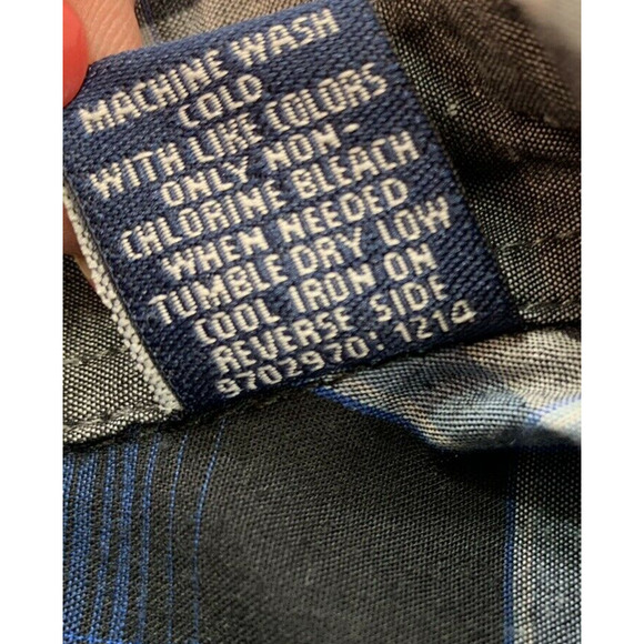 Bruno Shirt Mens Medium Blue Plaid Short Sleeve Pearl Snap Flap Pockets - Picture 5 of 5